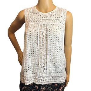 (6 for $25) Laffaire Sleeveless‎ Eyelet Blouse in White
